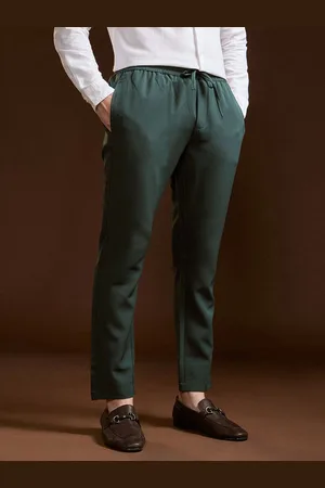 The Bear House Men Solid Slim Fit Formal Trouser with Elastic Waistband