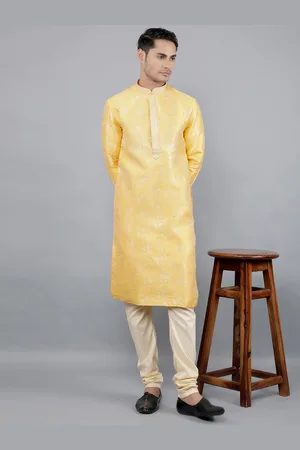 Manish Creations Floral Woven Design Mandarin Collar Jacquard Straight Kurta With Churidar