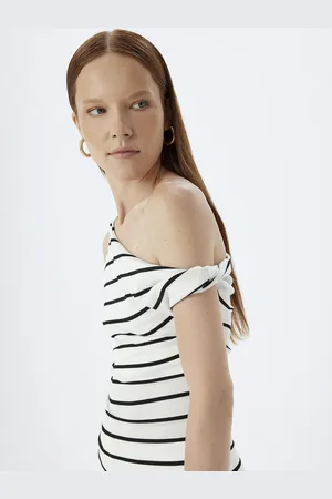 Koton Women Horizontal Striped One Shoulder Top