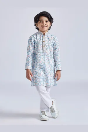 Vastramay Boys Geometric Printed & Schiffli Embroidered Thread Work Kurta with Pyjamas
