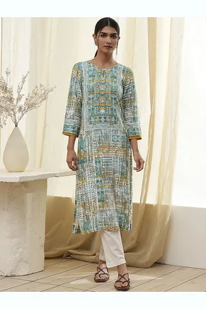 Biba Geometric Printed Keyhole Neck Straight Kurta
