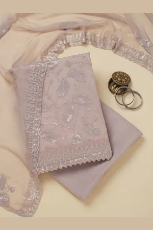 Koskii Ethnic Motifs Embroidered Sequinned Organza Unstitched Dress Material