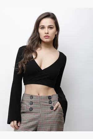 Moda Rapido Bell Sleeve Cotton Wrap Crop Top