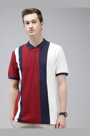 ColorPlus Colourblocked Striped Polo Collar Pure Cotton T-shirt