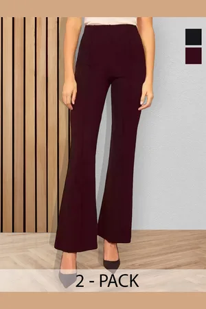 BAESD Women Pack Of 2 Flared High-Rise Cotton BootCut Trousers