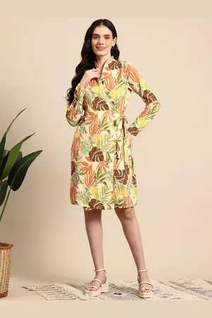 Mast & Harbour Tropical Print Wrap Midi Dress