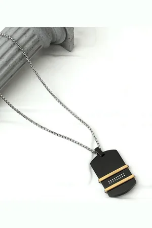 French Accent Men Silver-Plated The Lined Plate Contemporary Pendants With Chains