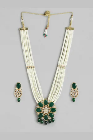 Anouk Gold Plated Beaded Premium Layered Long Neckalce & Earring Set