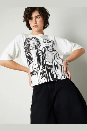 Max Collection Women Graphic Printed Round Neck Oversized T-shirt