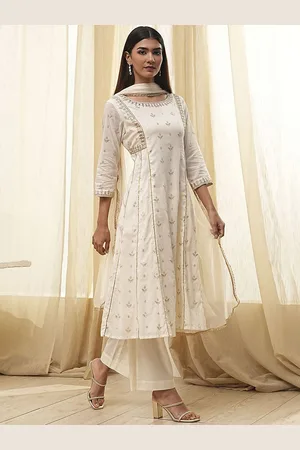 Biba Floral Printed Round Neck Pure Cotton Anarkali Kurta With Trousers And Dupatta