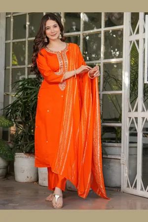 Lilots Women Ethnic Motifs Embroidered Regular Sequinned Chanderi Silk Kurta with Trousers & With Dupatta