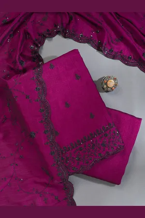 Koskii Ethnic Motifs Embroidered Sequinned Tissue Unstitched Dress Material