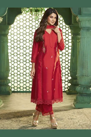 Bhama Couture Jennifer Winget Floral Cotton Silk A-Line Kurta With Trousers & Dupatta