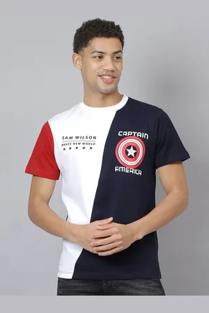 Free Authority Men Captain America Colourblocked Round Neck Cotton T-shirt