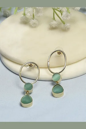 Biba Gold-Plated Cats Eye Stone Studded Contemporary Shaped Drop Earrings
