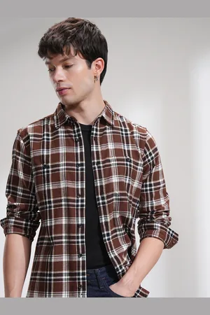 Highlander Men Spread Collar Tartan Checked Cotton Casual Shirt