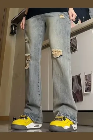 HERE&NOW Men Straight Fit Highly Distressed Light Fade Jeans