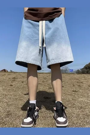 HERE&NOW Men Washed Loose Fit Mid-Rise Denim Shorts