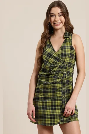 HERE&NOW Checked Ruched Sheath Mini Dress