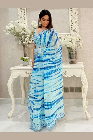 DIVASTRI Tie and Dye Sequinned Poly Georgette Saree