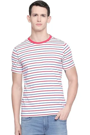 Basics Men Striped Round Neck Cotton T-shirt
