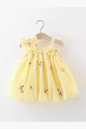 LULU & SKY Girls Floral Printed Shoulder Straps Neck Sleeveless Fit & Flare Dress