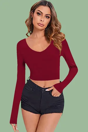 Dream Beauty Fashion Women V-Neck Fitted Crop Top