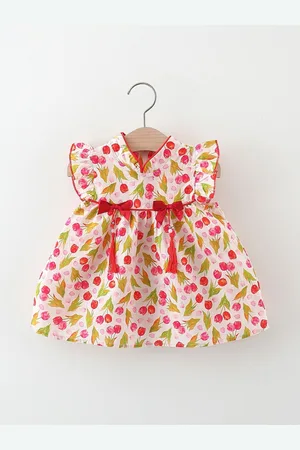 LULU & SKY Girls Floral Printed Bow Detail Fit & Flare Dress