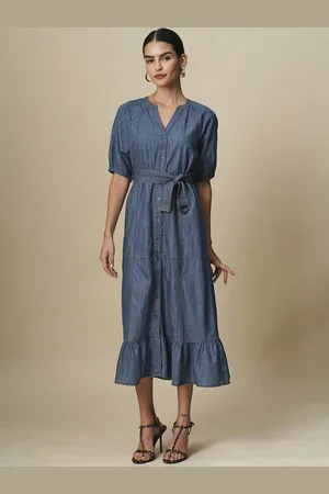 Chemistry Women Cotton Puff Sleeve Fit & Flare Midi Dress