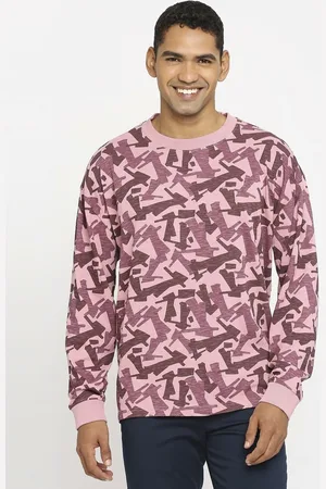 Basics Men Abstract Printed Round Neck Cotton Relaxed Fit T-shirt