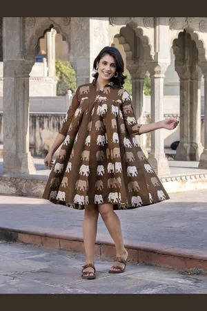 Corsica Women Cotton Shirt Collar Printed A-Line Dress