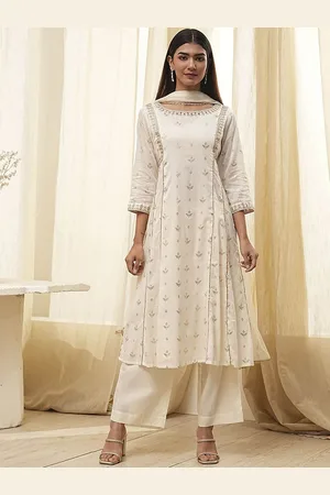 Biba Floral Printed Round Neck Pure Cotton Anarkali Kurta With Trousers And Dupatta