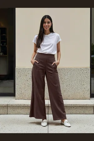 BlissClub Women Relaxed Fit High-Rise Pleated Wide Leg Pants Trousers