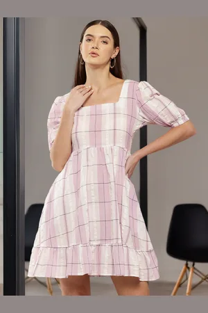 Chemistry Checked Puff Sleeve Fit & Flare Mini Dress