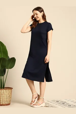 Mast & Harbour Ribbed Midi Dress with Side Slit