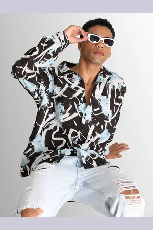 Bene Kleed Men Classic Cuban Collar Abstract Printed Oversized Casual Shirt