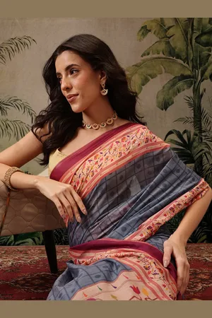 silk land Geometric Paithani Digital Print Saree