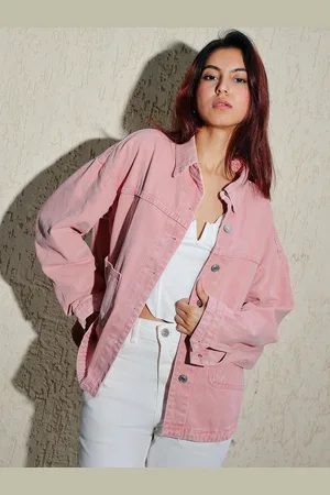 FREAKINS Women Spread Collar Solid Cotton Casual Denim Jacket
