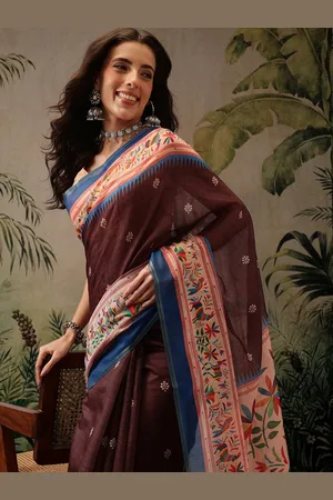 silk land Floral Zari Fusion Paithani Saree