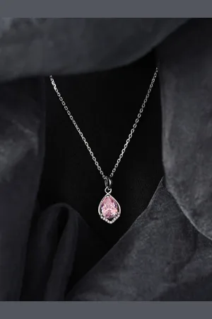 CLARA 925 Sterling Silver Rhodium-Plated Contemporary Cubic Zirconia Pendant With Chain