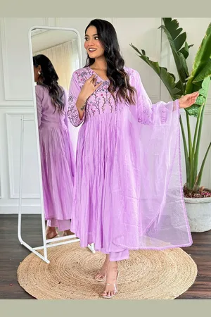 Lilots Floral Yoke Design Straight Chanderi Silk Kurta With Trousers And Dupatta