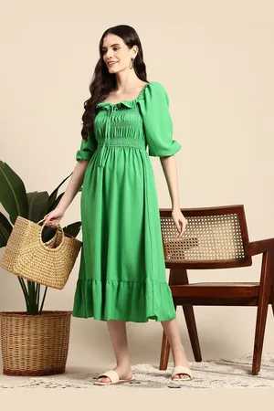 Mast & Harbour Ruffled Smocked A-Line Midi Dress