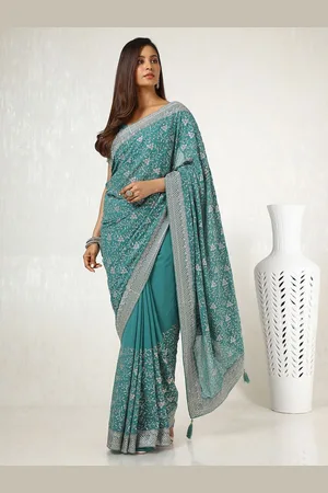 Soch Floral Embroidered Beads and Stones Pure Georgette Saree