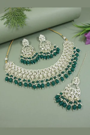 I Jewels Gold-Plated Artificial Stones and Beads Studded & Beaded Jewellery Set