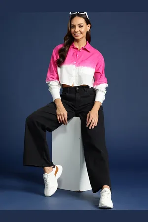 Mast & Harbour Boxy Fit Tie & Dye Colourblocked Crop Shirt