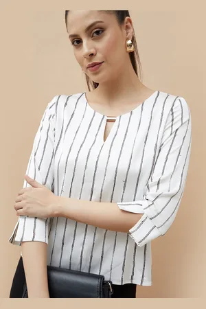 Lifestyle Women Striped Keyhole Neck Print Top