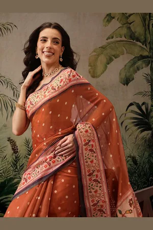 silk land Polka Dot Paithani Digital Print Saree