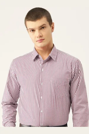 English Navy Men Vertical Striped Wrinkle Free Slim Fit Formal Shirt