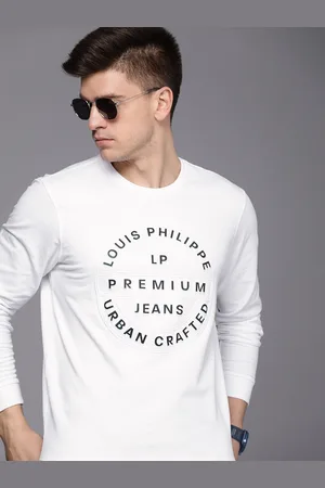 Louis Philippe Men White Brand Logo Applique Pure Cotton Pullover Sweatshirt