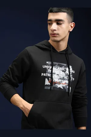 Highlander Men Black Printed Hooded Sweatshirt